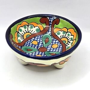 Mexican Glazed Pottery Talavera Trinket Hand Painted Molcajete Salsa Clay Bowl